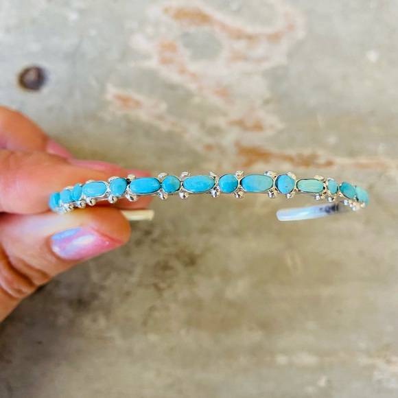 Native American Jewelry - SOLD ♥️ Zuni ♥️ Elvira Kiyite Sterling Silver & Turquoise Stacker Cuff